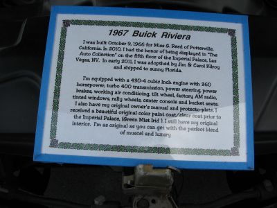 1966-1970 Class - First Place
Background of Jim’s 1967 Riviera
